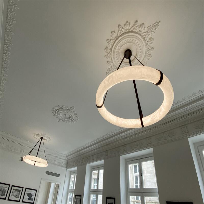 Oslo L1P Pendant Alabaster Chandelier, Halo Ring Chandelier With canopy Over Dining Table - 23.6" D Single Ringcasivra