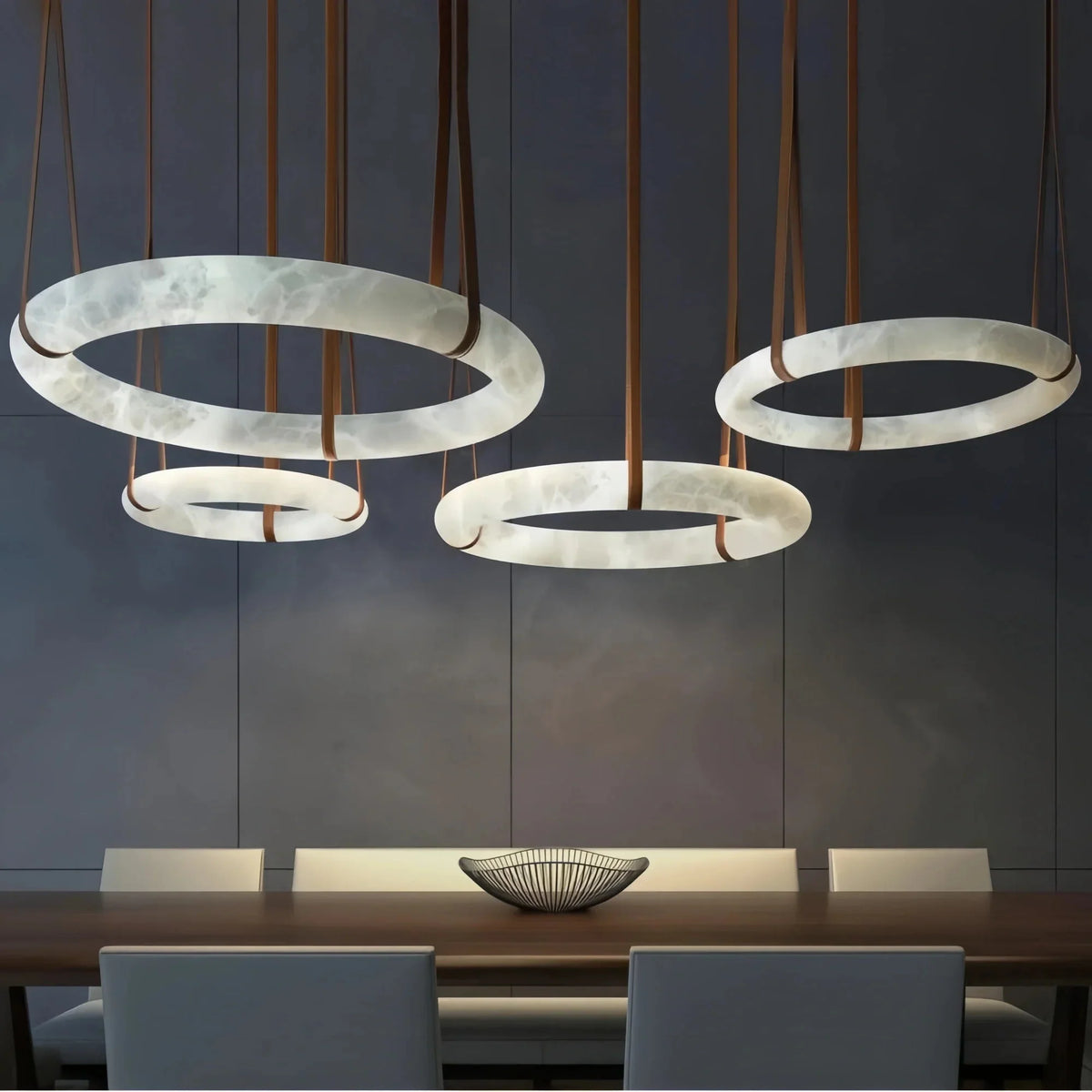 Oslo L1P Pendant Alabaster Chandelier, Halo Ring Chandelier With canopy Over Dining Table - 39.4" D Single Ringcasivra