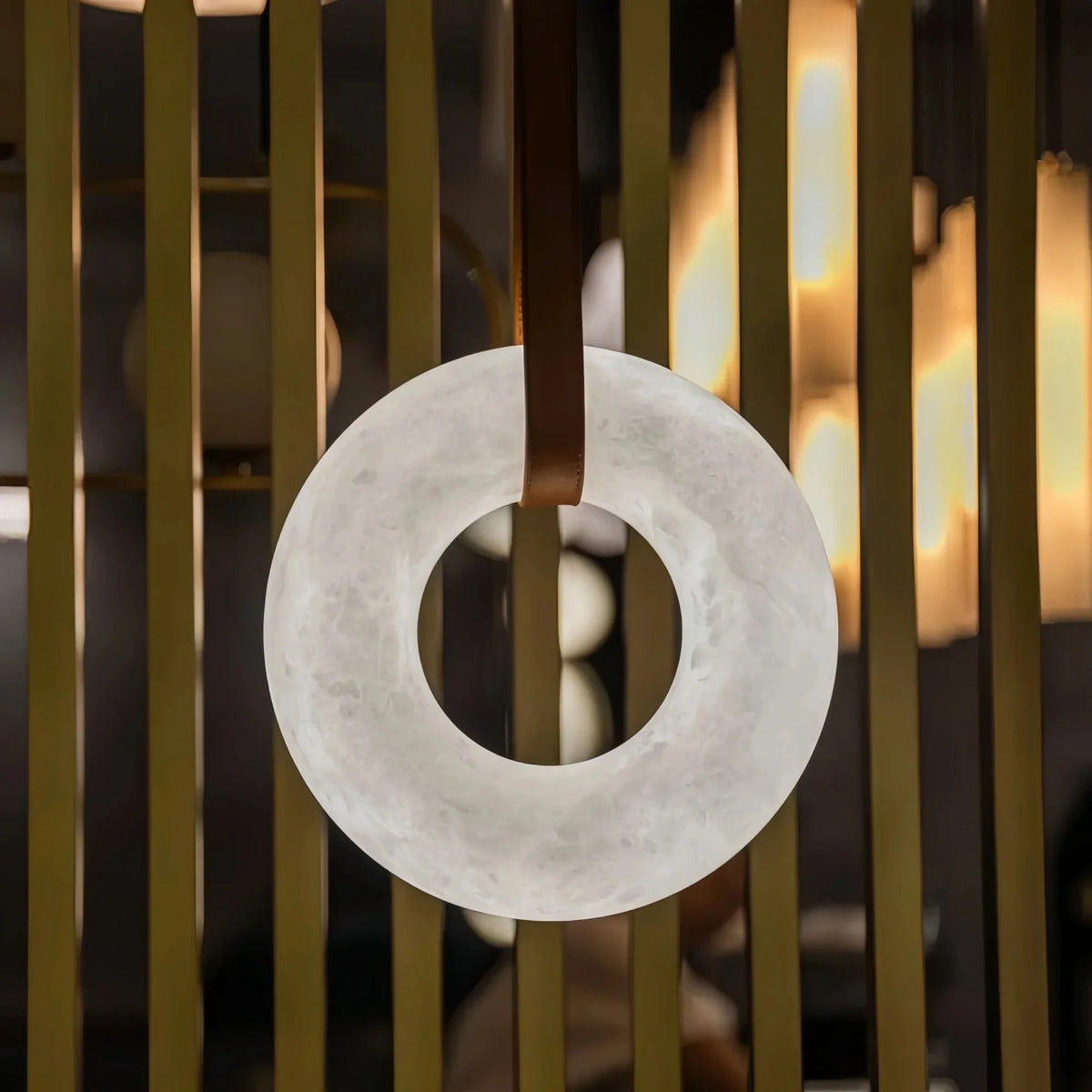 Oslo L1P Pendant Alabaster Chandelier, Halo Ring Chandelier With canopy Over Dining Table - 11.8" D Single Ringcasivra