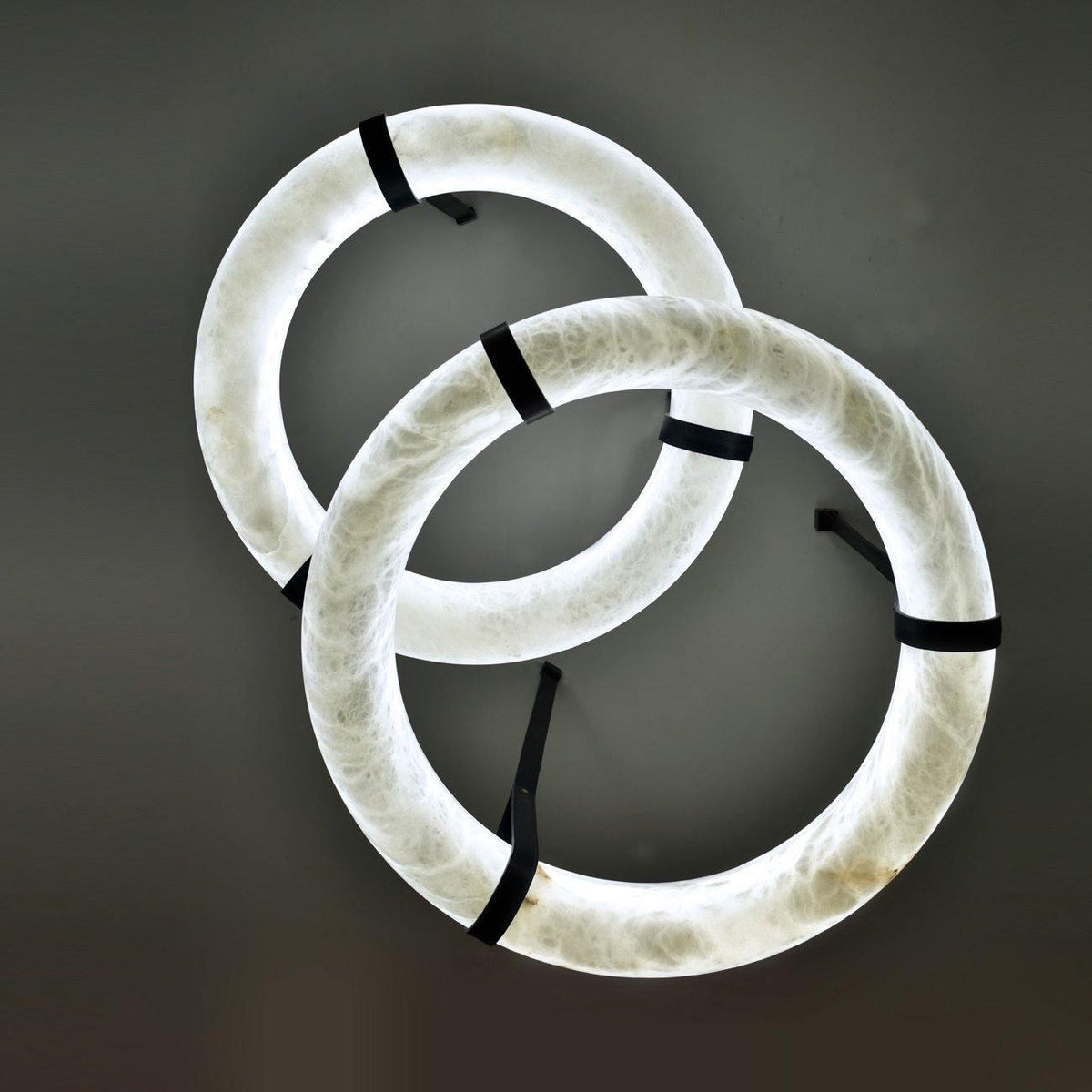 Oslo Pendant Alabaster Chandelier, Halo Ring Chandelier With Leather - 23.6" D Single Ringcasivra