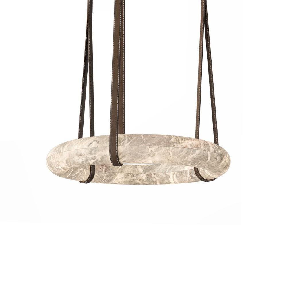 Oslo Pendant Alabaster Chandelier, Halo Ring Chandelier With Leather - 19.7" D Single Ringcasivra