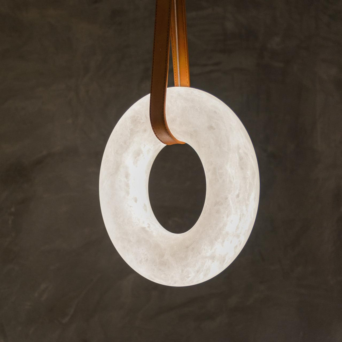 Oslo Pendant Alabaster Chandelier, Halo Ring Chandelier With Leather - 11.8" D Single Ringcasivra