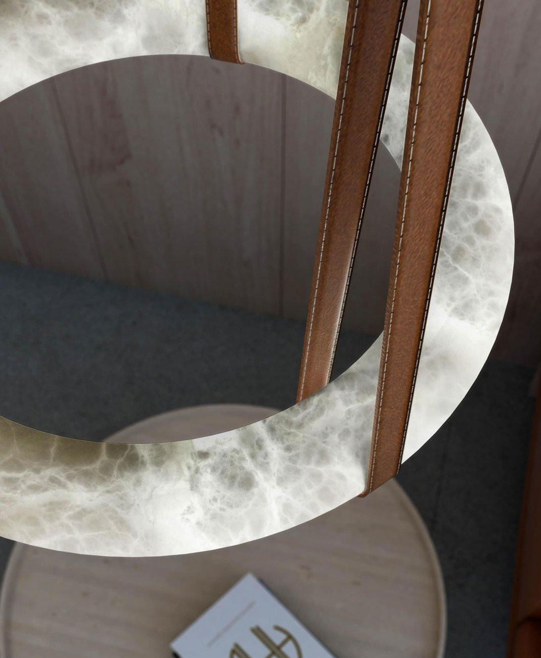 Oslo Pendant Alabaster Chandelier, Halo Ring Chandelier With Leather - 19.7" D Single Ringcasivra