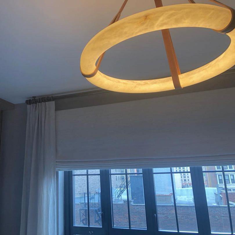 Oslo Pendant Alabaster Chandelier, Halo Ring Chandelier With Leather - 19.7" D Single Ringcasivra