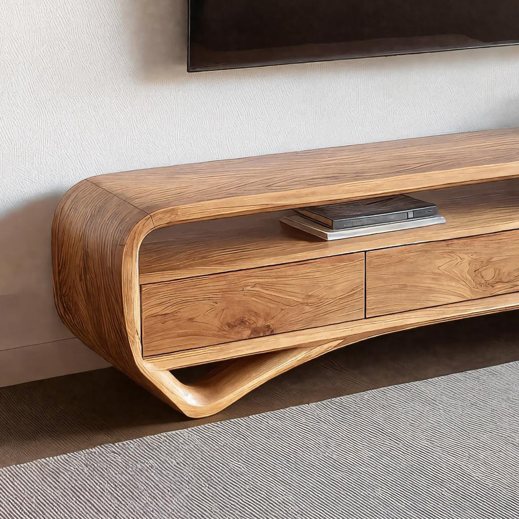 Modern Curved TV Shelf For Living Room Decor