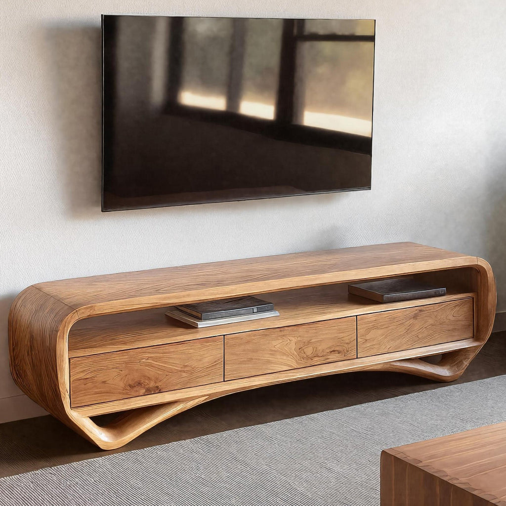 Modern Curved TV Shelf For Living Room Decor