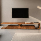 Handcrafted Organic Curved TV Shelf With Drawers For Living Decor
