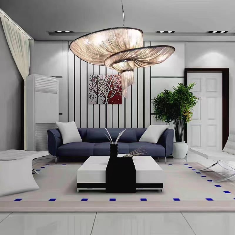 Oversized Art Fashion Spiral Tassel Aluminum Chain Chandelier for Living Room/Foyer - Black NickelD23.6"*H17.7"Warm Lightcasivra
