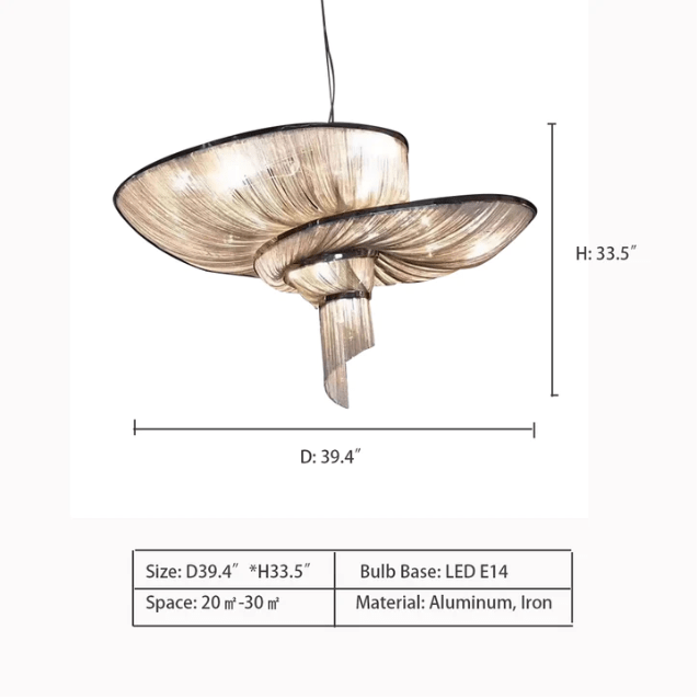 Oversized Art Fashion Spiral Tassel Aluminum Chain Chandelier for Living Room/Foyer - Black NickelD23.6"*H17.7"Warm Lightcasivra
