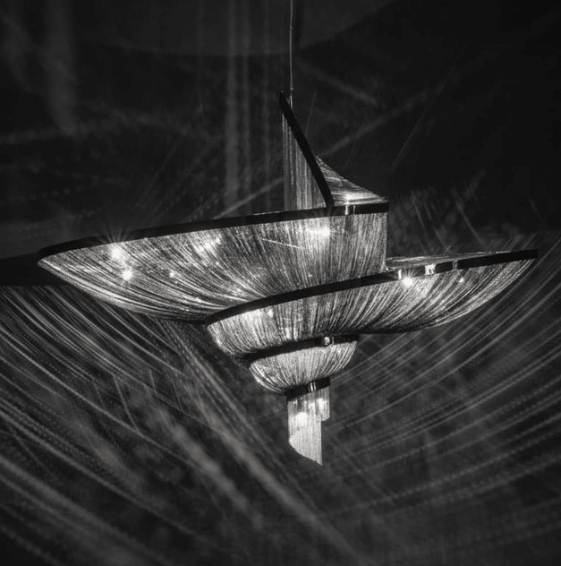 Oversized Art Fashion Spiral Tassel Aluminum Chain Chandelier for Living Room/Foyer - Black NickelD23.6"*H17.7"Warm Lightcasivra