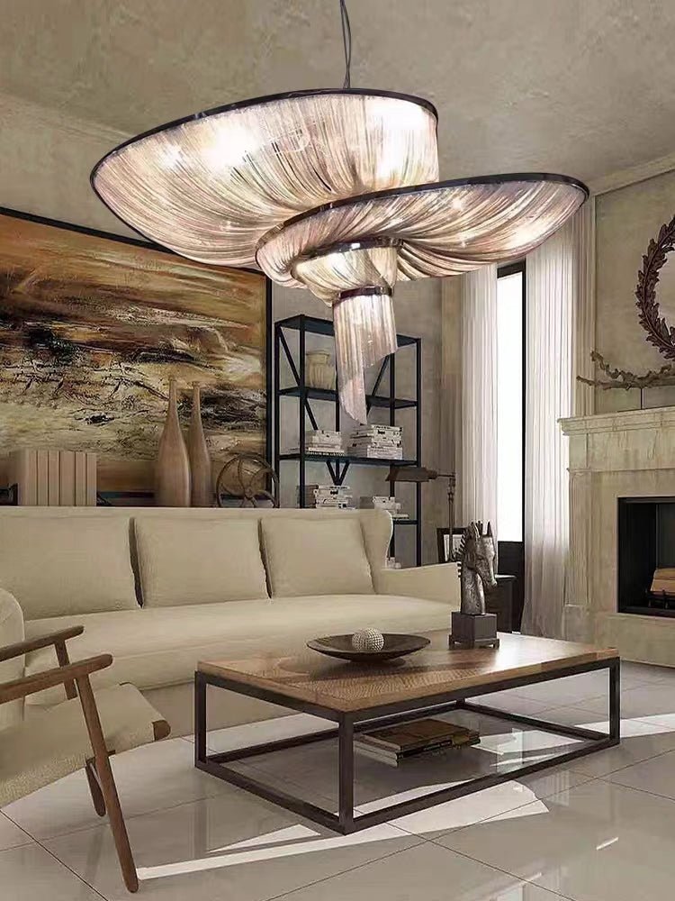 Oversized Art Fashion Spiral Tassel Aluminum Chain Chandelier for Living Room/Foyer - Black NickelD23.6"*H17.7"Warm Lightcasivra