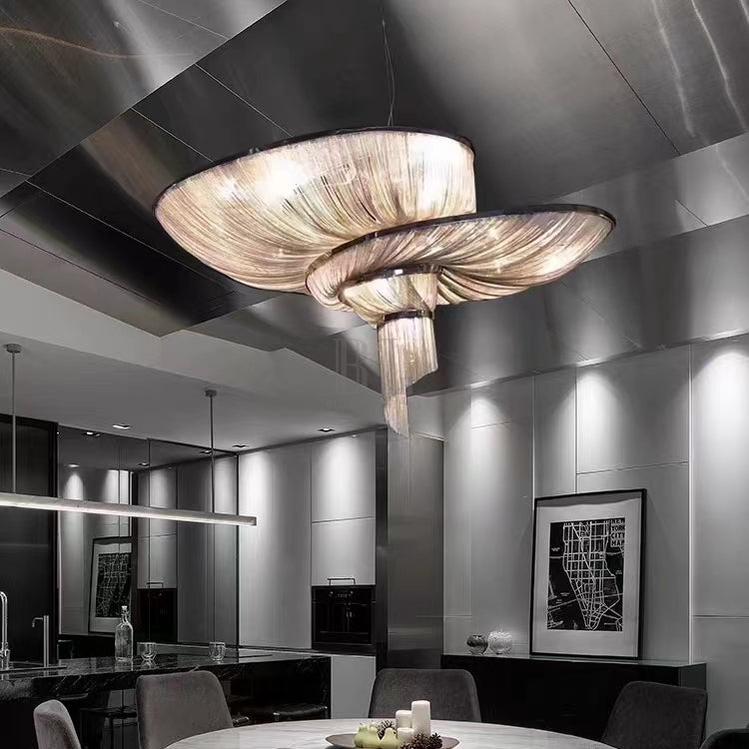 Oversized Art Fashion Spiral Tassel Aluminum Chain Chandelier for Living Room/Foyer - Black NickelD23.6"*H17.7"Warm Lightcasivra