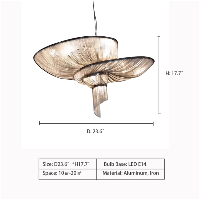 Oversized Art Fashion Spiral Tassel Aluminum Chain Chandelier for Living Room/Foyer - Black NickelD23.6"*H17.7"Warm Lightcasivra