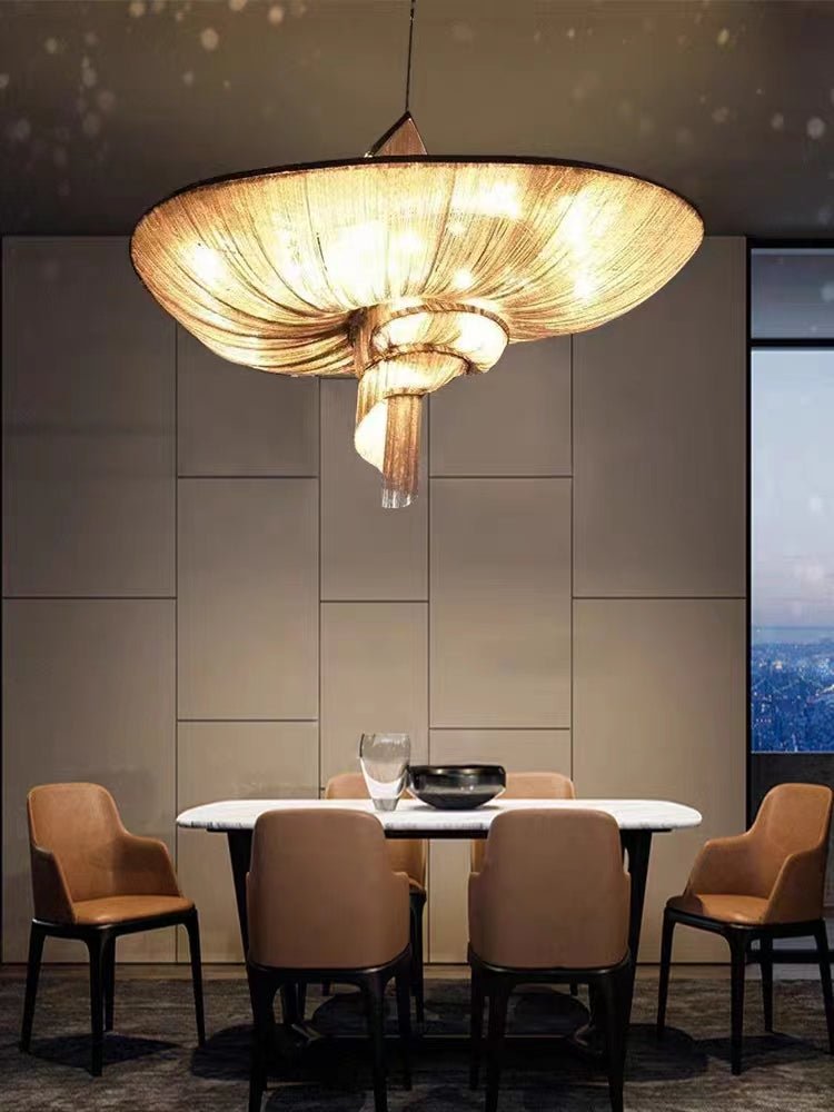 Oversized Art Fashion Spiral Tassel Aluminum Chain Chandelier for Living Room/Foyer - Black NickelD23.6"*H17.7"Warm Lightcasivra