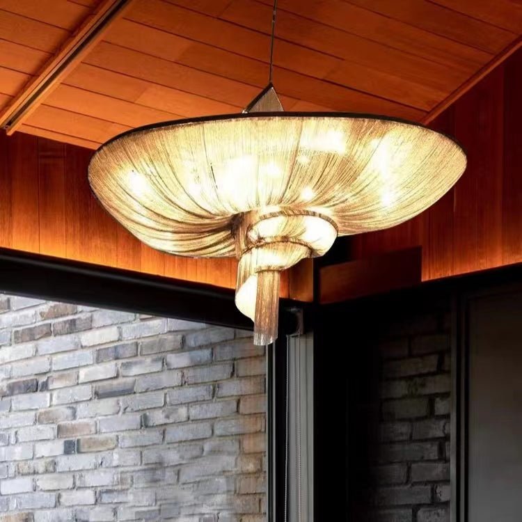 Oversized Art Fashion Spiral Tassel Aluminum Chain Chandelier for Living Room/Foyer - Black NickelD23.6"*H17.7"Warm Lightcasivra