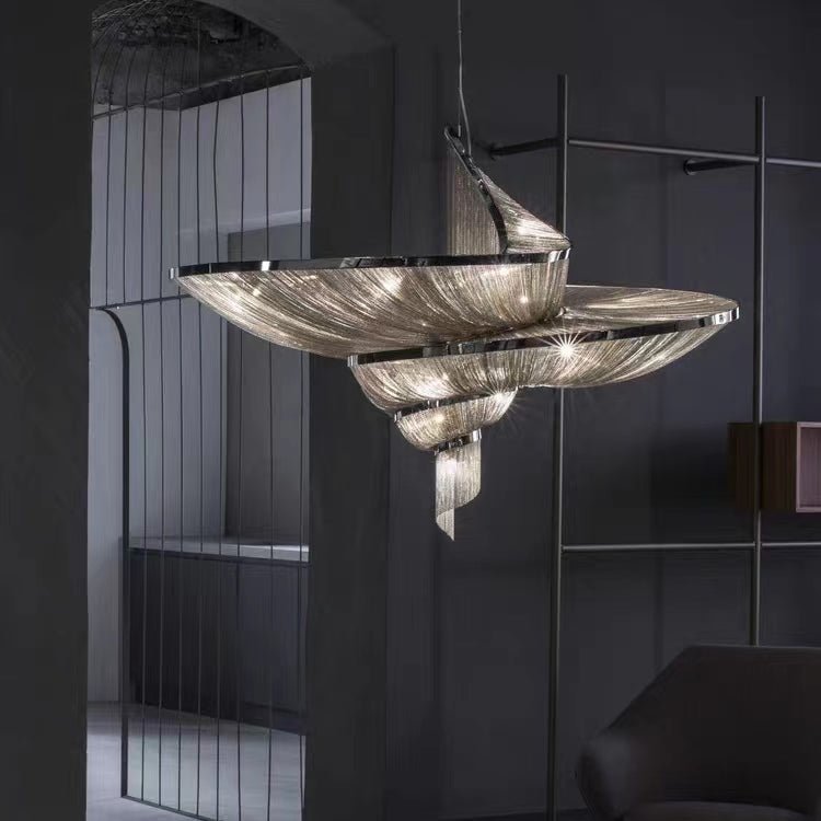 Oversized Art Fashion Spiral Tassel Aluminum Chain Chandelier for Living Room/Foyer - Black NickelD23.6"*H17.7"Warm Lightcasivra