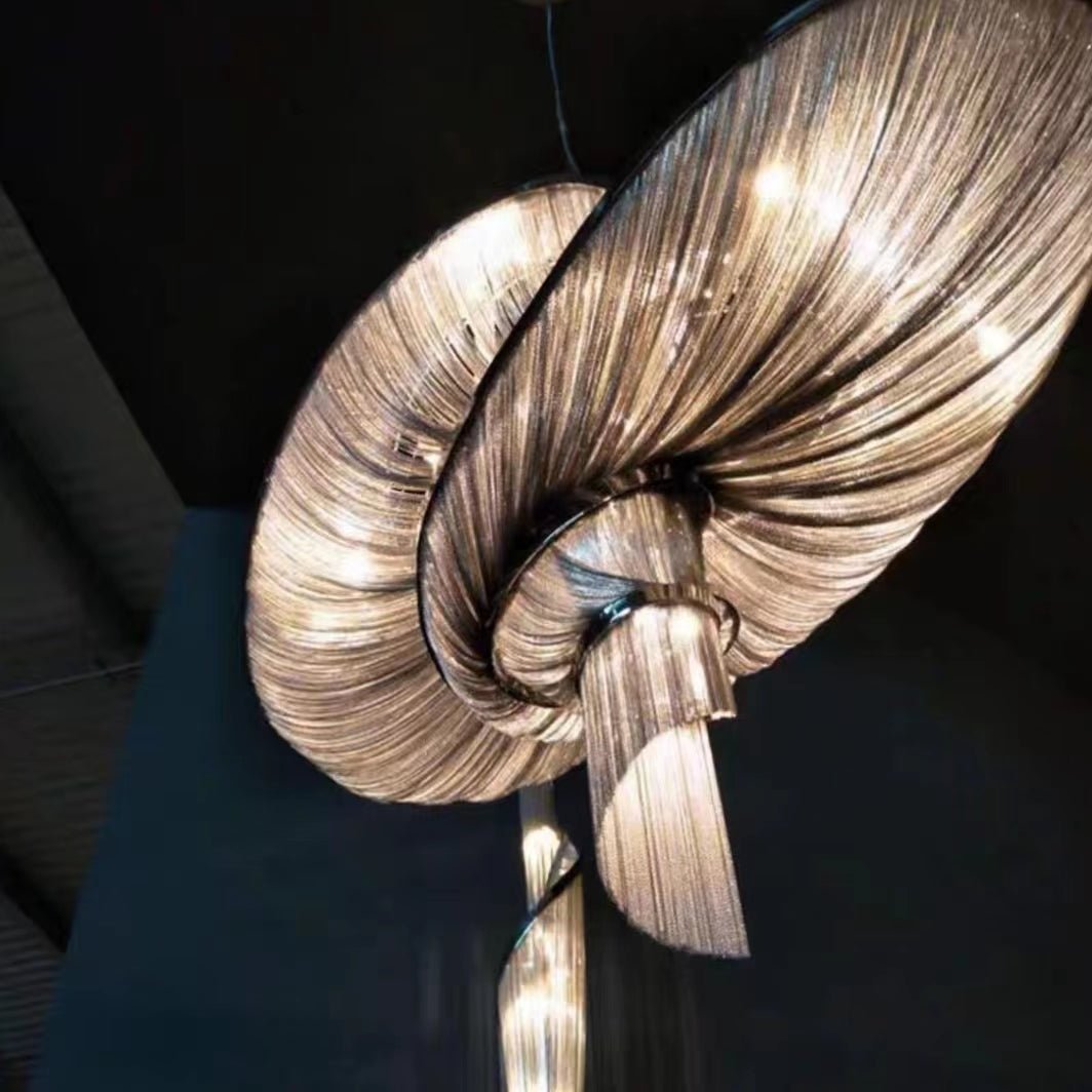 Oversized Art Fashion Spiral Tassel Aluminum Chain Chandelier for Living Room/Foyer - Black NickelD23.6"*H17.7"Warm Lightcasivra
