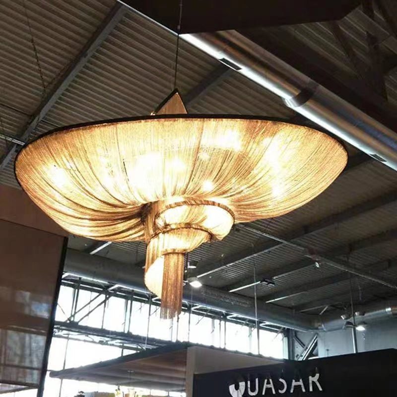 Oversized Art Fashion Spiral Tassel Aluminum Chain Chandelier for Living Room/Foyer - Black NickelD23.6"*H17.7"Warm Lightcasivra