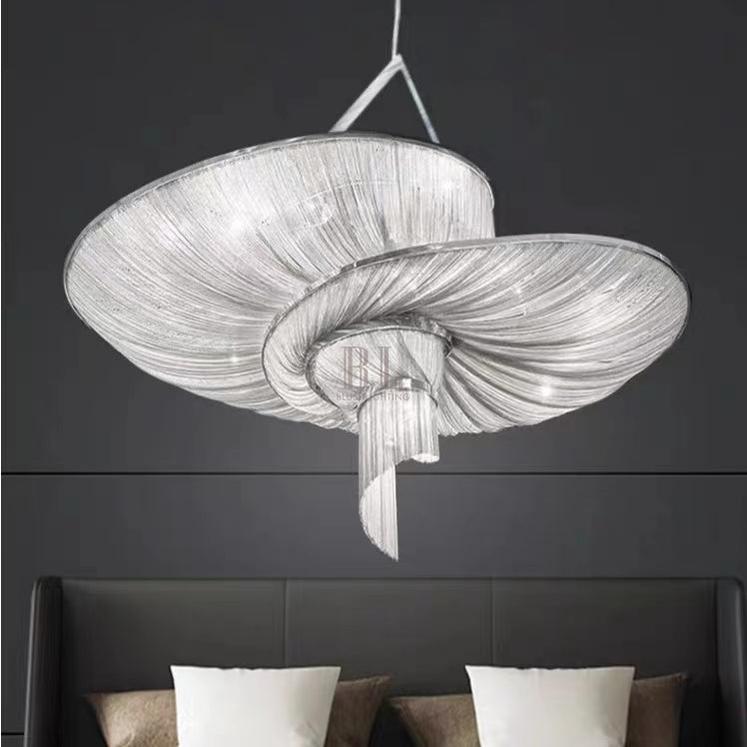 Oversized Art Fashion Spiral Tassel Aluminum Chain Chandelier for Living Room/Foyer - Black NickelD23.6"*H17.7"Warm Lightcasivra