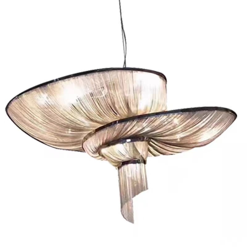 Oversized Art Fashion Spiral Tassel Aluminum Chain Chandelier for Living Room/Foyer - Black NickelD23.6"*H17.7"Warm Lightcasivra