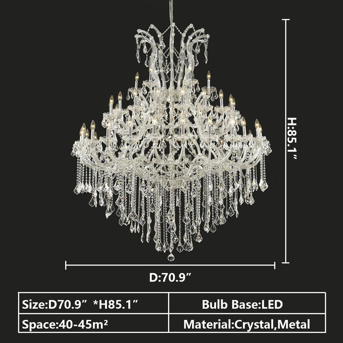 Oversized European Chrome Classic Candle Branch Crystal Chandelier for 2 - Story/Duplex Buildings - D39.4"*H47.3"Warm Lightcasivra