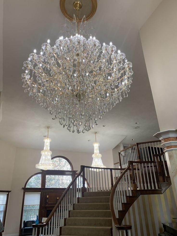 Oversized European Chrome Classic Candle Branch Crystal Chandelier for 2 - Story/Duplex Buildings - D39.4"*H47.3"Warm Lightcasivra