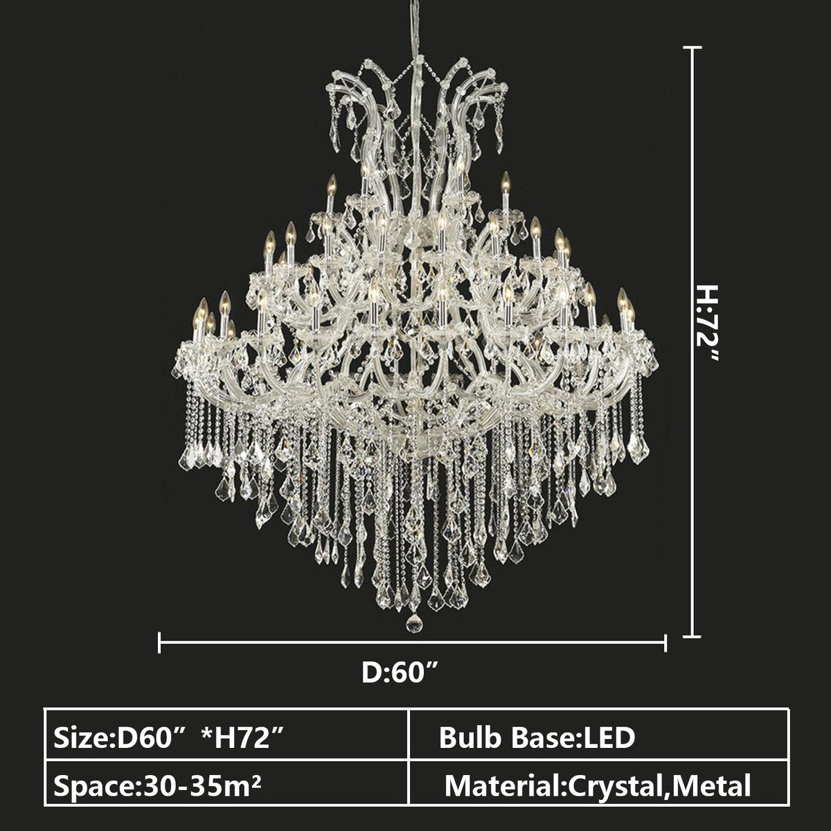 Oversized European Chrome Classic Candle Branch Crystal Chandelier for 2 - Story/Duplex Buildings - D39.4"*H47.3"Warm Lightcasivra