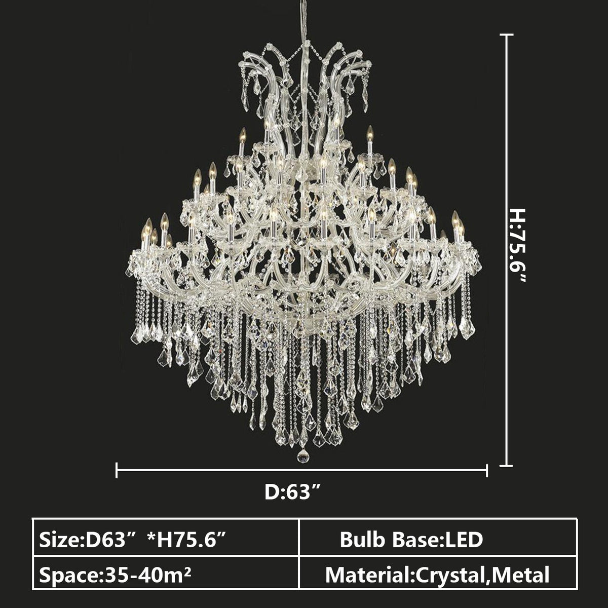 Oversized European Chrome Classic Candle Branch Crystal Chandelier for 2 - Story/Duplex Buildings - D39.4"*H47.3"Warm Lightcasivra