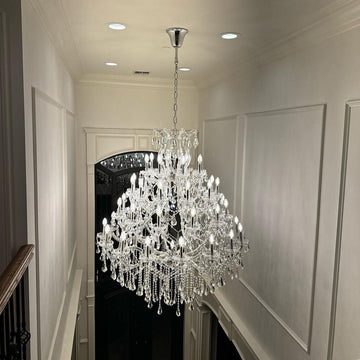 Oversized European Chrome Classic Candle Branch Crystal Chandelier for 2 - Story/Duplex Buildings - D39.4"*H47.3"Warm Lightcasivra