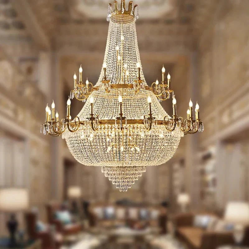 Oversized Luxury Double - layers Golden French Style Crystal Chandelier for Living/Dinning Room/Foyer/Hallway/Staircase - D: 43.3"*H: 47.2"Warm Lightcasivra