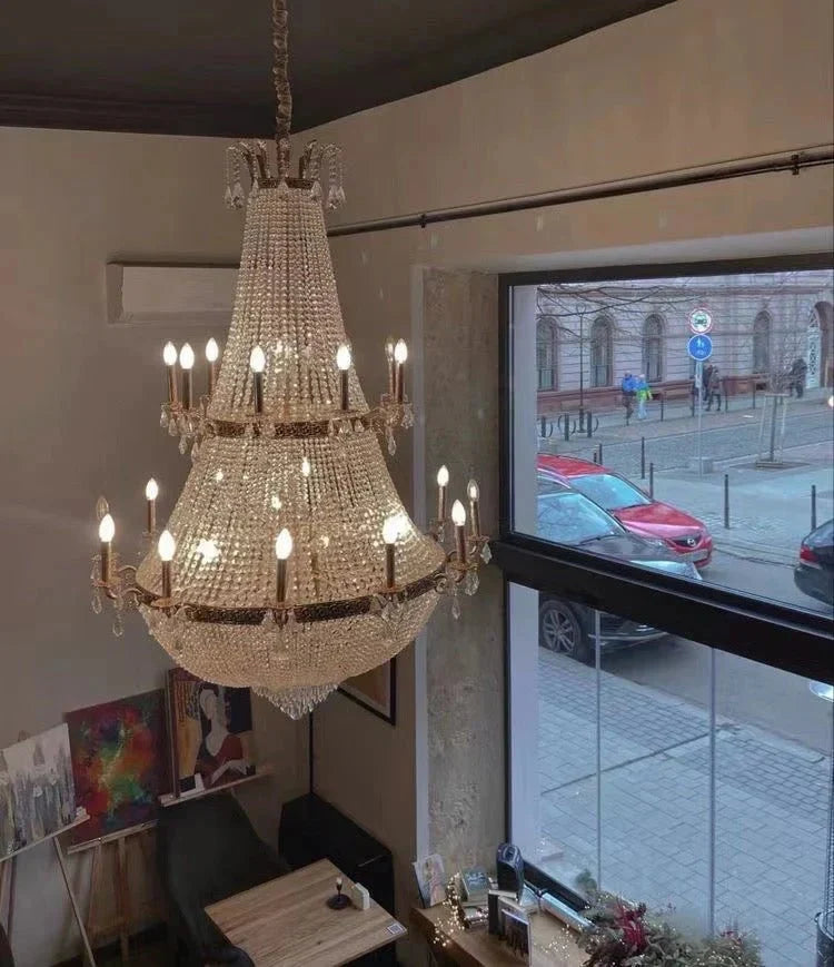 Oversized Luxury Double - layers Golden French Style Crystal Chandelier for Living/Dinning Room/Foyer/Hallway/Staircase - D: 43.3"*H: 47.2"Warm Lightcasivra