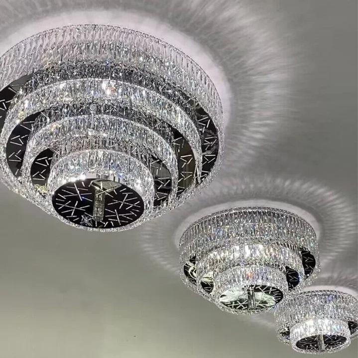 Oversized Modern Creative Flush Mount Round Multi-layers Crystal Pendant Chandelier for Living/Dining Room/Hallway-casivra-2Layers: D23.6"*H11.8"-Warm Light-casivra