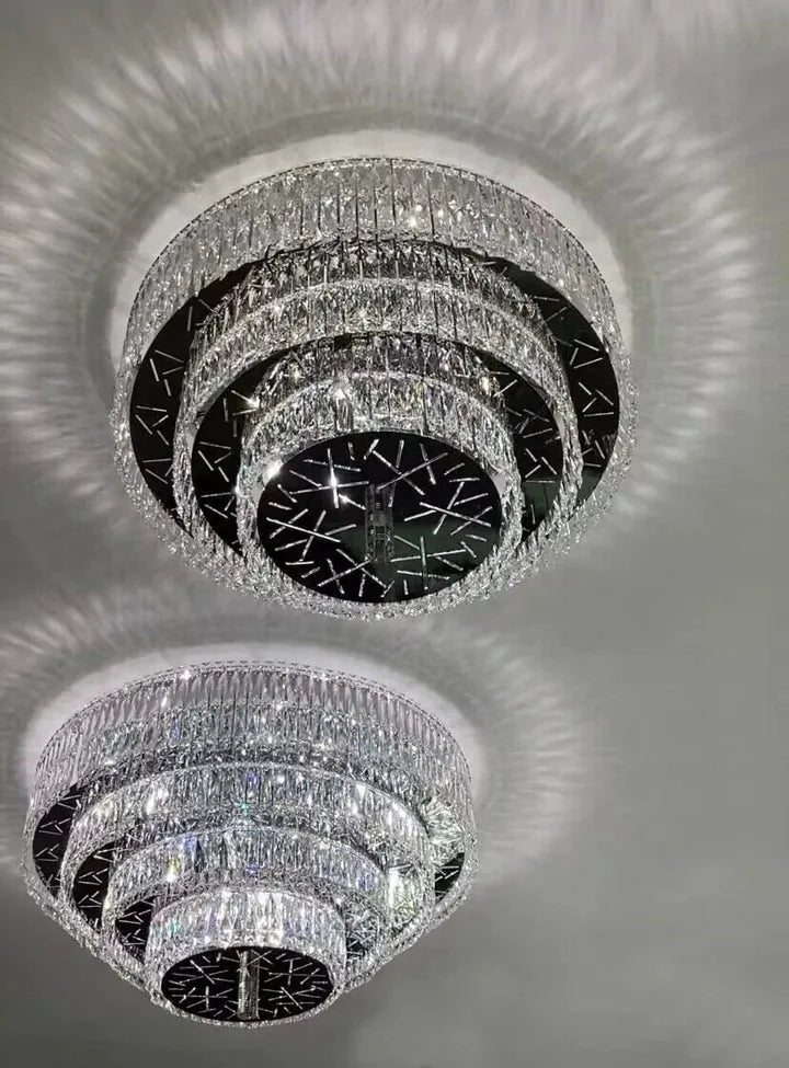 Oversized Modern Creative Flush Mount Round Multi-layers Crystal Pendant Chandelier for Living/Dining Room/Hallway-casivra-casivra