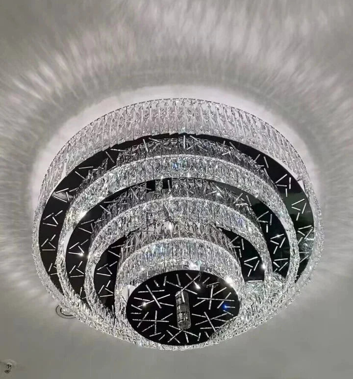Oversized Modern Creative Flush Mount Round Multi-layers Crystal Pendant Chandelier for Living/Dining Room/Hallway-casivra-4Layers: D59.1"*H15.7"-Warm Light-casivra