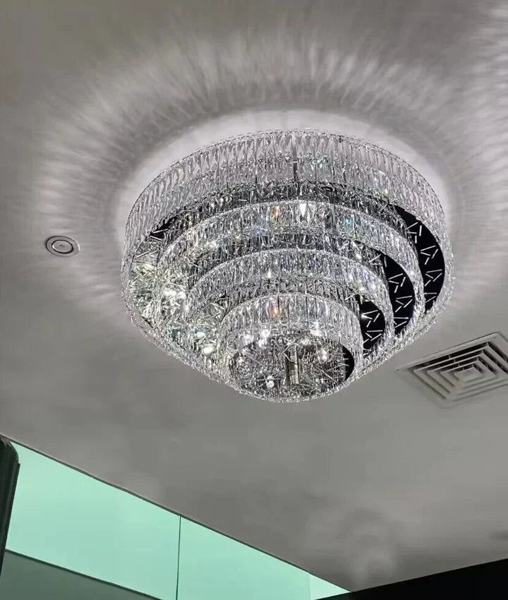 Oversized Modern Creative Flush Mount Round Multi-layers Crystal Pendant Chandelier for Living/Dining Room/Hallway-casivra-casivra