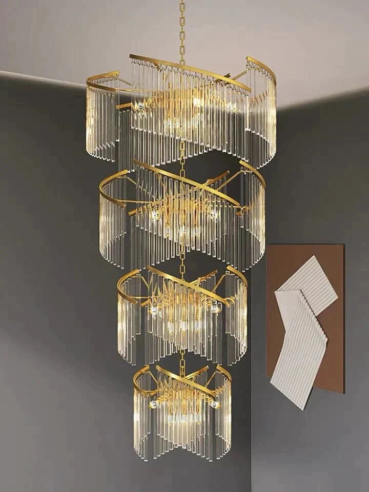 Oversized Modern Designer Creative Multi - tiered Luxury Spiral Crystal Chandelier For High - ceiling Foyer/Entryway/Hallway - D31.5"*H70.9"casivra
