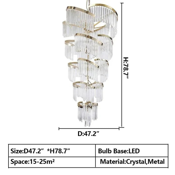 Oversized Modern Designer Creative Multi - tiered Luxury Spiral Crystal Chandelier For High - ceiling Foyer/Entryway/Hallway - D31.5"*H70.9"casivra