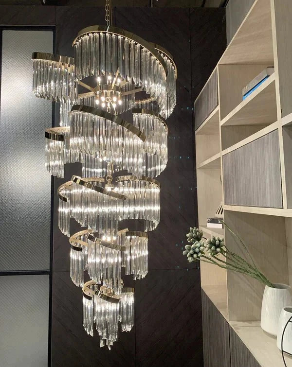 Oversized Modern Designer Creative Multi - tiered Luxury Spiral Crystal Chandelier For High - ceiling Foyer/Entryway/Hallway - D31.5"*H70.9"casivra