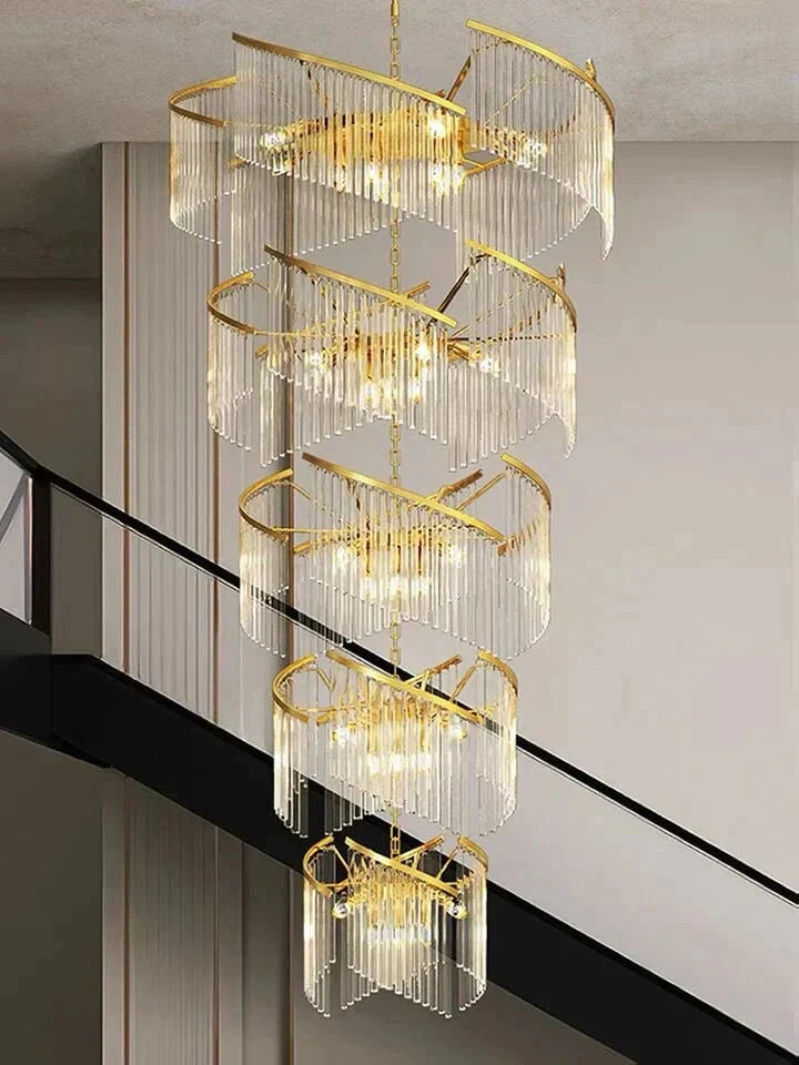 Oversized Modern Designer Creative Multi - tiered Luxury Spiral Crystal Chandelier For High - ceiling Foyer/Entryway/Hallway - D31.5"*H70.9"casivra