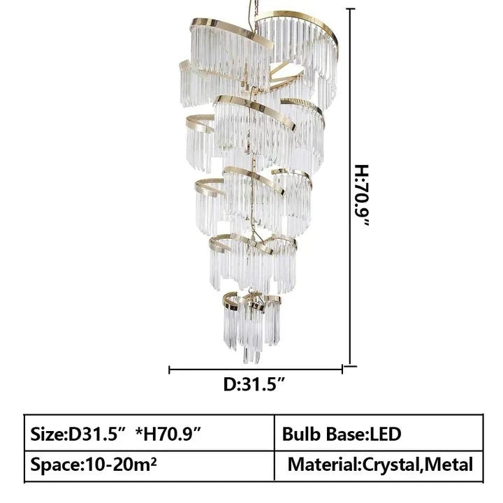 Oversized Modern Designer Creative Multi - tiered Luxury Spiral Crystal Chandelier For High - ceiling Foyer/Entryway/Hallway - D31.5"*H70.9"casivra