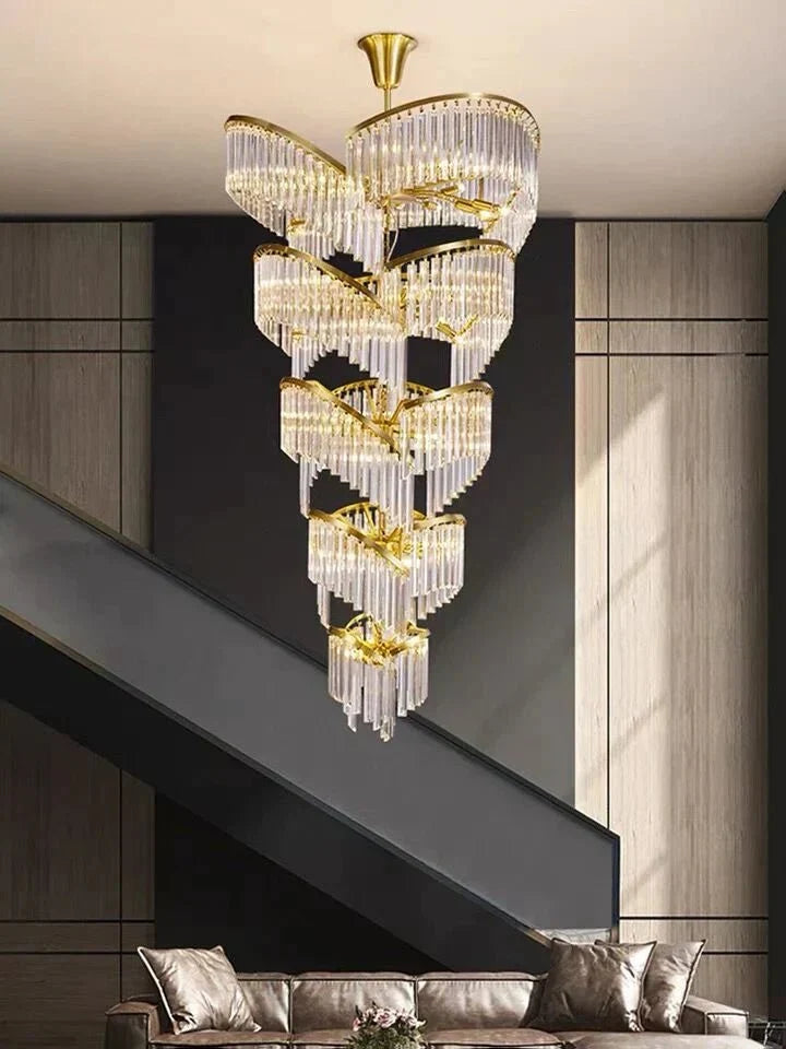 Oversized Modern Designer Creative Multi - tiered Luxury Spiral Crystal Chandelier For High - ceiling Foyer/Entryway/Hallway - D31.5"*H70.9"casivra
