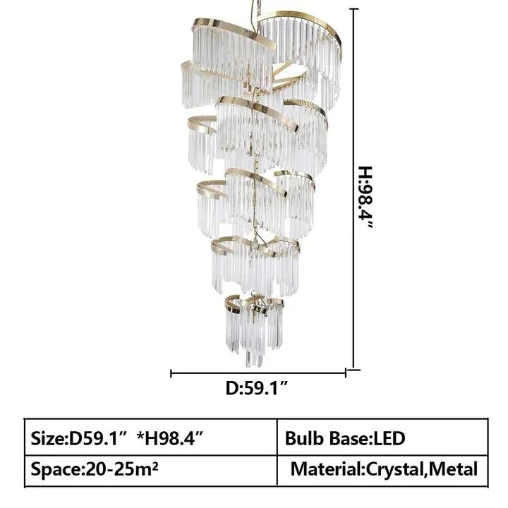 Oversized Modern Designer Creative Multi - tiered Luxury Spiral Crystal Chandelier For High - ceiling Foyer/Entryway/Hallway - D31.5"*H70.9"casivra