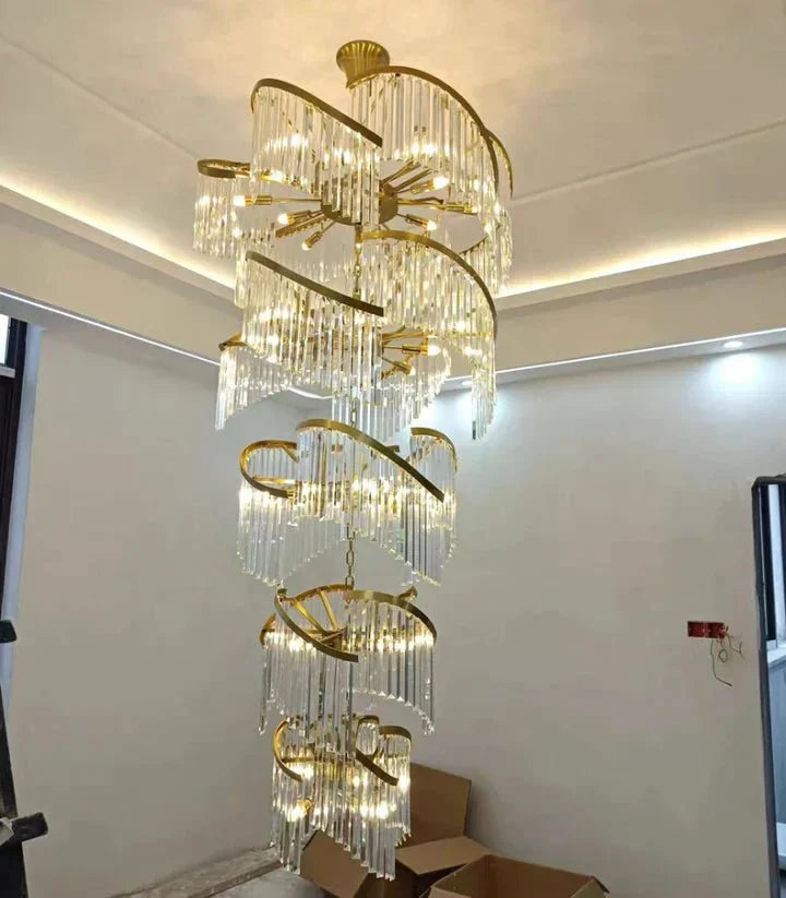 Oversized Modern Designer Creative Multi - tiered Luxury Spiral Crystal Chandelier For High - ceiling Foyer/Entryway/Hallway - D31.5"*H70.9"casivra