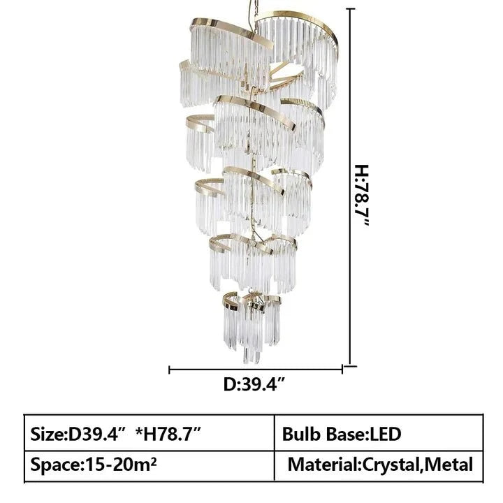 Oversized Modern Designer Creative Multi - tiered Luxury Spiral Crystal Chandelier For High - ceiling Foyer/Entryway/Hallway - D31.5"*H70.9"casivra