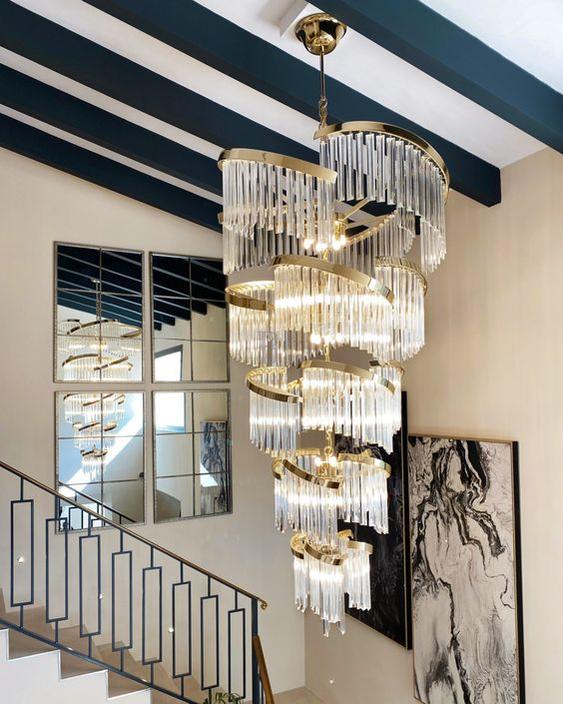 Oversized Modern Designer Creative Multi - tiered Luxury Spiral Crystal Chandelier For High - ceiling Foyer/Entryway/Hallway - D31.5"*H70.9"casivra