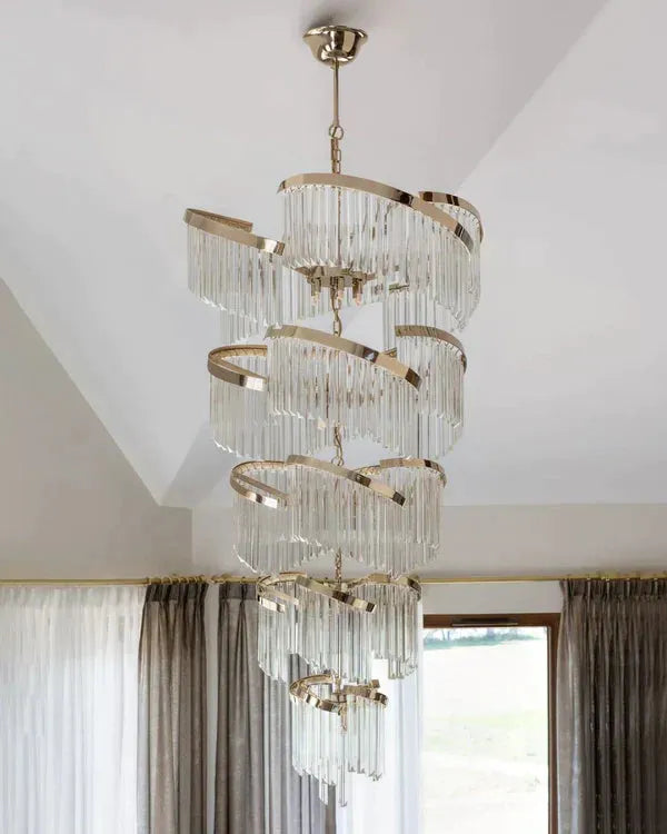 Oversized Modern Designer Creative Multi - tiered Luxury Spiral Crystal Chandelier For High - ceiling Foyer/Entryway/Hallway - D31.5"*H70.9"casivra