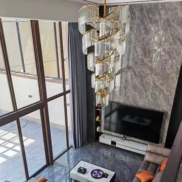 Oversized Modern Designer Creative Multi - tiered Luxury Spiral Crystal Chandelier For High - ceiling Foyer/Entryway/Hallway - D31.5"*H70.9"casivra