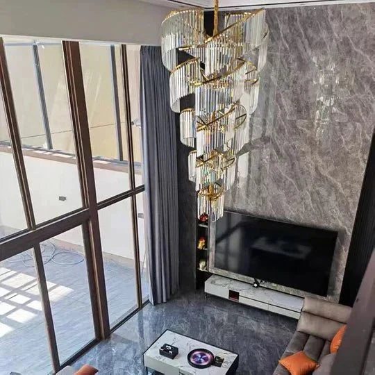 Oversized Modern Designer Creative Multi - tiered Luxury Spiral Crystal Chandelier For High - ceiling Foyer/Entryway/Hallway - D31.5"*H70.9"casivra