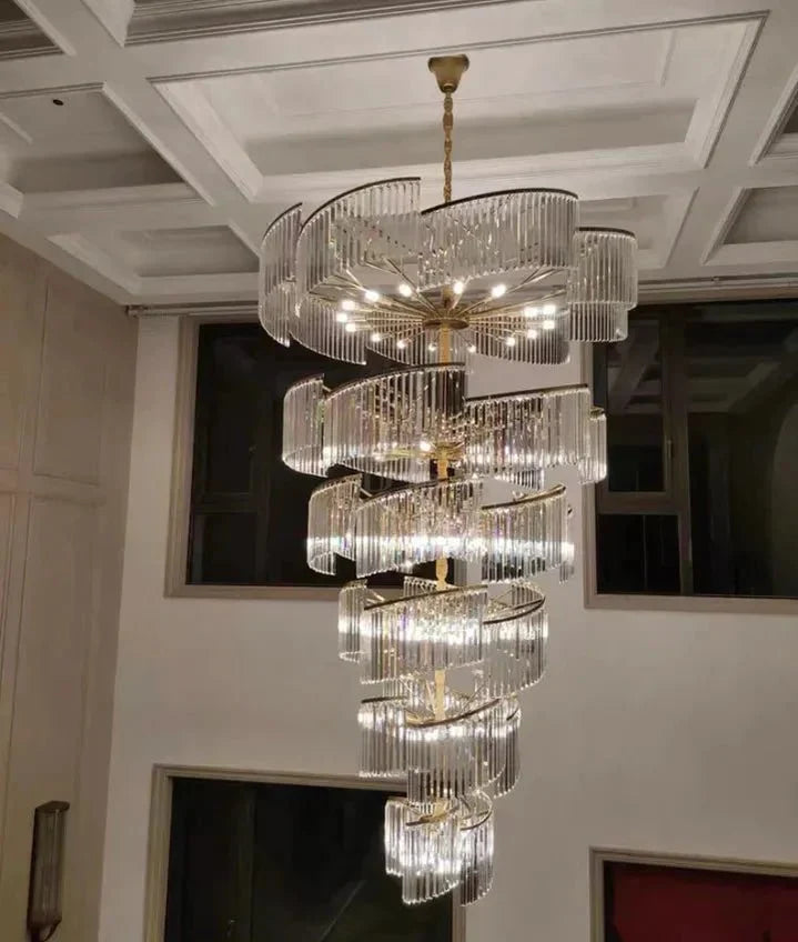 Oversized Modern Designer Creative Multi - tiered Luxury Spiral Crystal Chandelier For High - ceiling Foyer/Entryway/Hallway - D31.5"*H70.9"casivra