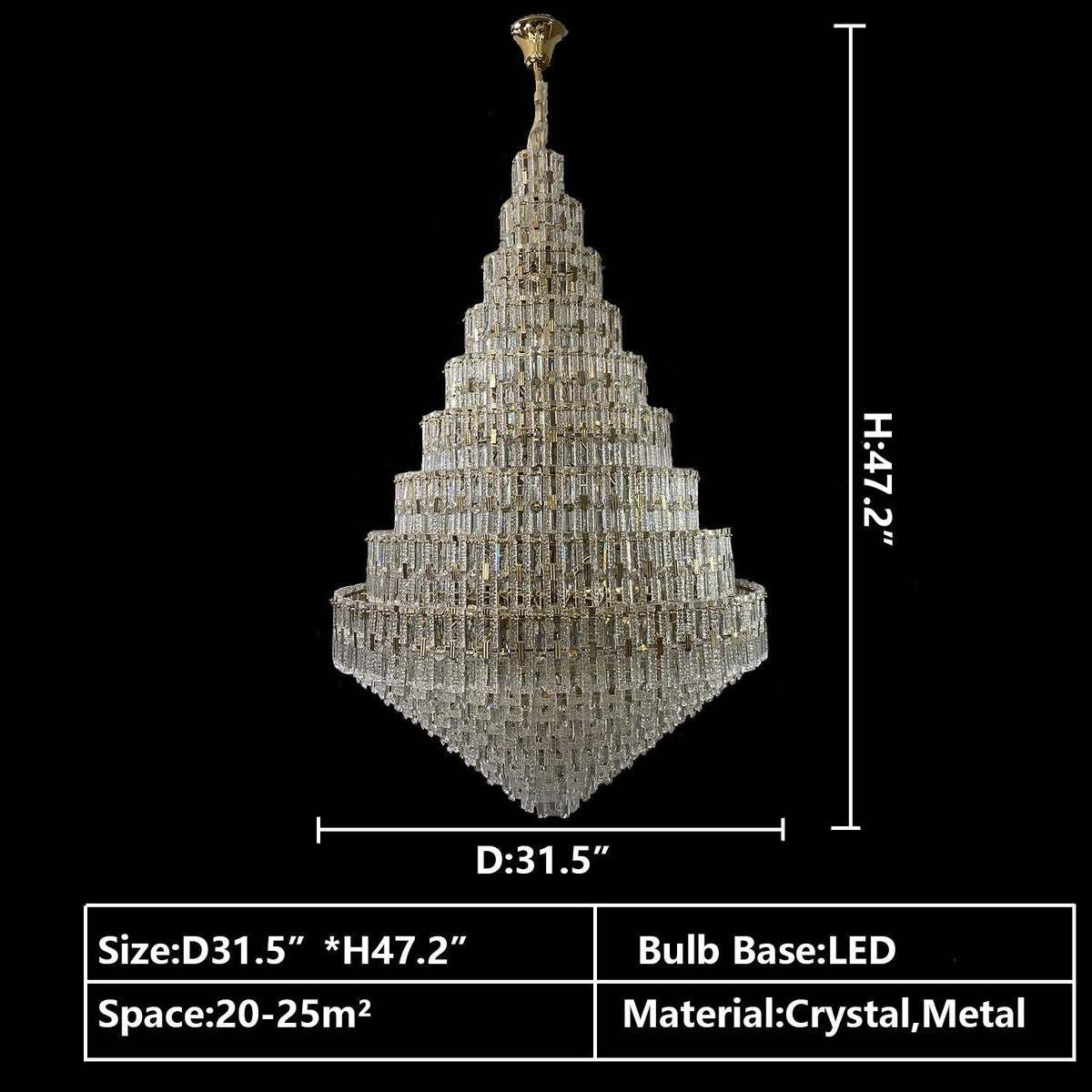 Oversized Multi - layers Honeycomb Luxury Crystal Chandelier in Gold Finish for Big Hallway/Foyer/Entryway - D31.5"*H47.2"/34 Lights/50.5kgWarm Lightcasivra